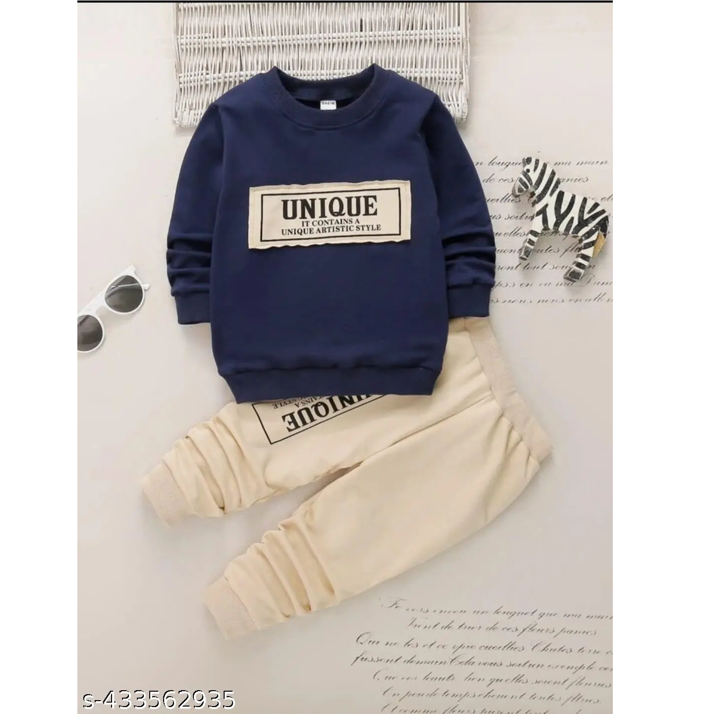 Navy Skin Printed Cotton Blend T-Shirt And Pant For Kids